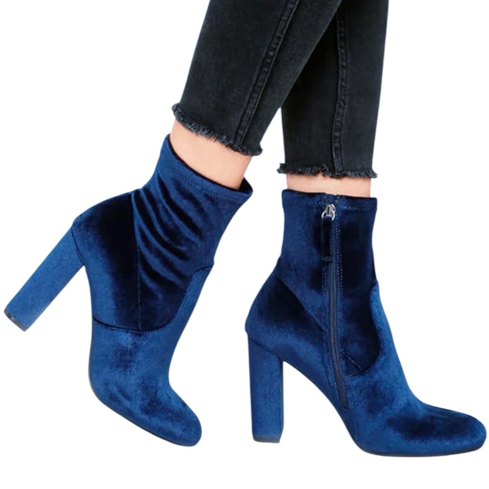 Steve Madden Blue Velvet Mid-Calf Boots 9 Whimsigoth Witchy Fairy Ethereal